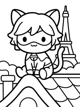 Cat Noir nos Telhados de Paris para colorir Desenho de Cat Noir nos Telhados de Paris para colorir e imprimir grátis