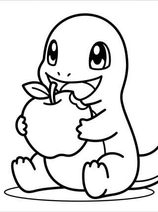 Charmander Comendo uma Maçã para colorir Desenho de Charmander Comendo uma Maçã para colorir e imprimir grátis