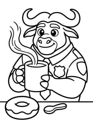 Chefe Bogo Tomando Café Fofo para colorir Desenho de Chefe Bogo Tomando Café Fofo para colorir e imprimir grátis