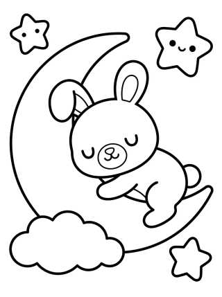 Coelhinho Dormindo na Lua para colorir Desenho de Coelhinho Dormindo na Lua para colorir e imprimir grátis
