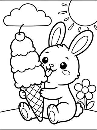 Coelhinho Fofo Saboreando um Sorvete para colorir Desenho de Coelhinho Fofo Saboreando um Sorvete para colorir e imprimir grátis