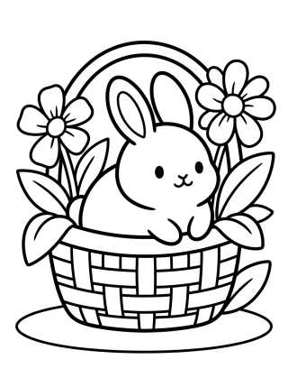 Coelhinho na Cesta de Flores para colorir Desenho de Coelhinho na Cesta de Flores para colorir e imprimir grátis
