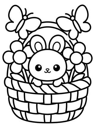 Coelhinho na Cesta de Flores para colorir Desenho de Coelhinho na Cesta de Flores para colorir e imprimir grátis