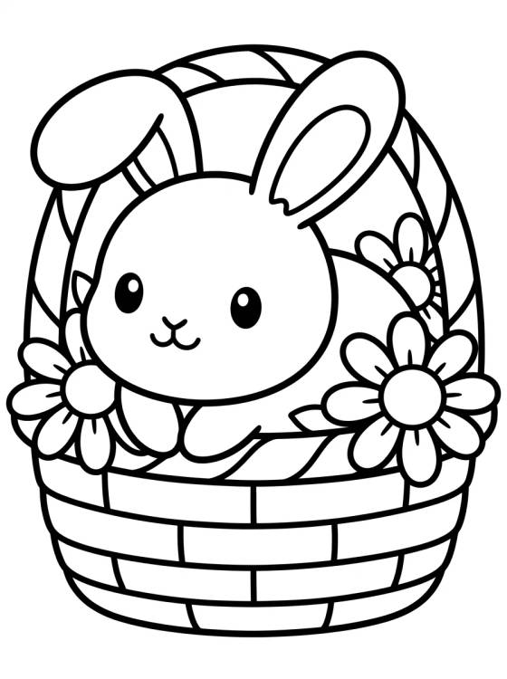 Coelhinho na Cesta de Flores para colorir Desenho de Coelhinho na Cesta de Flores para colorir e imprimir grátis