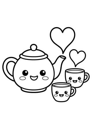 Bule de Chá Sorridente e Xícaras Fofas para colorir Desenho de Bule de Chá Sorridente e Xícaras Fofas para colorir e imprimir grátis