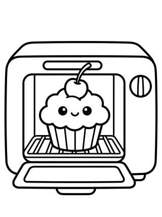 Cupcake Charmoso no Forno para colorir Desenho de Cupcake Charmoso no Forno para colorir e imprimir grátis