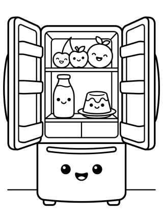 Geladeira Kawaii Recheada de Gostosuras para colorir Desenho de Geladeira Kawaii Recheada de Gostosuras para colorir e imprimir grátis