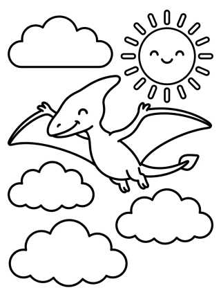 Pterodáctilo nas Nuvens para colorir Desenho de Pterodáctilo nas Nuvens para colorir e imprimir grátis