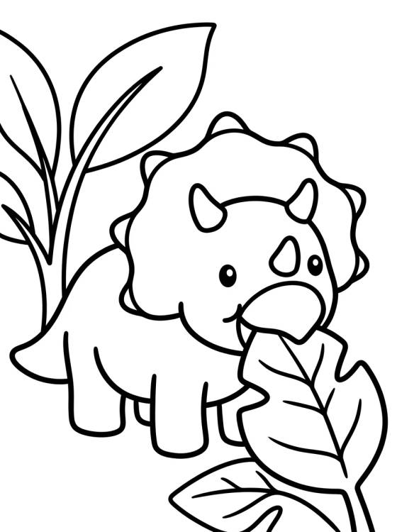 Tricerátops Amigável Comendo Folhas para colorir Desenho de Tricerátops Amigável Comendo Folhas para colorir e imprimir grátis