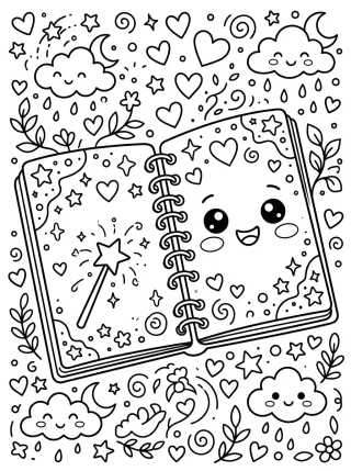 Caderno Mágico Aberto para colorir Desenho de Caderno Mágico Aberto para colorir e imprimir grátis