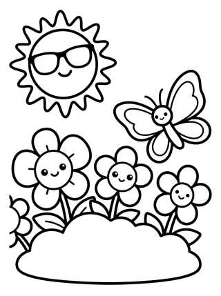 Primavera Florida Kawaii para colorir Desenho de Primavera Florida Kawaii para colorir e imprimir grátis