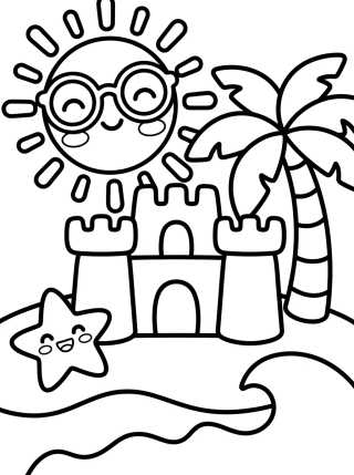 Sol de Verão na Praia para colorir Desenho de Sol de Verão na Praia para colorir e imprimir grátis