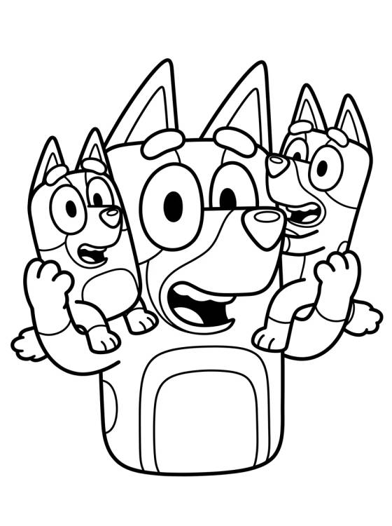 Papai Bandit com Bluey e Bingo para colorir Desenho de Papai Bandit com Bluey e Bingo para colorir e imprimir grátis