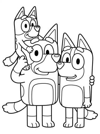 Papai Bandit e Mamãe Chilli com a Bluey para colorir Desenho de Papai Bandit e Mamãe Chilli com a Bluey para colorir e imprimir grátis