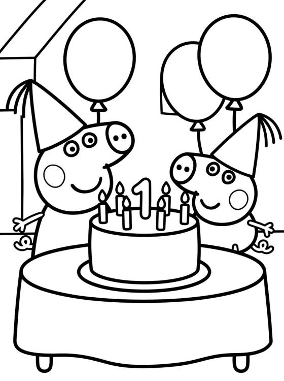 Família Pig Celebrando um Aniversário para colorir Desenho de Família Pig Celebrando um Aniversário para colorir e imprimir grátis