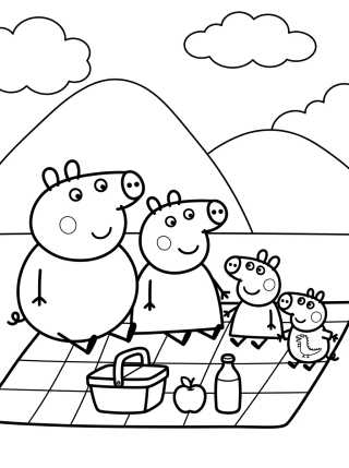 Família Pig em um Piquenique para colorir Desenho de Família Pig em um Piquenique para colorir e imprimir grátis