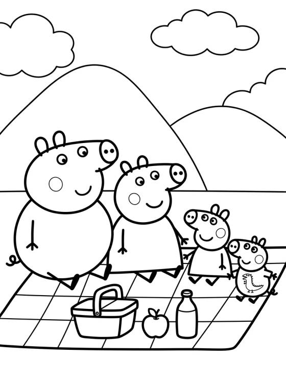 Família Pig em um Piquenique para colorir Desenho de Família Pig em um Piquenique para colorir e imprimir grátis