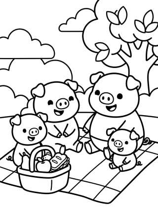 Família Pig Fazendo Pique-nique para colorir Desenho de Família Pig Fazendo Pique-nique para colorir e imprimir grátis