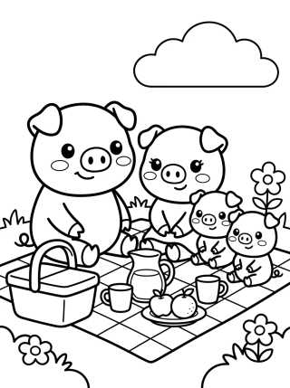 Família Pig Fazendo Piquenique para colorir Desenho de Família Pig Fazendo Piquenique para colorir e imprimir grátis