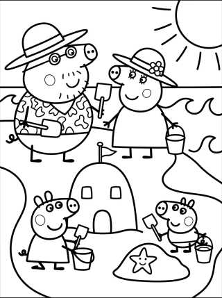 Família Pig na Praia para colorir Desenho de Família Pig na Praia para colorir e imprimir grátis