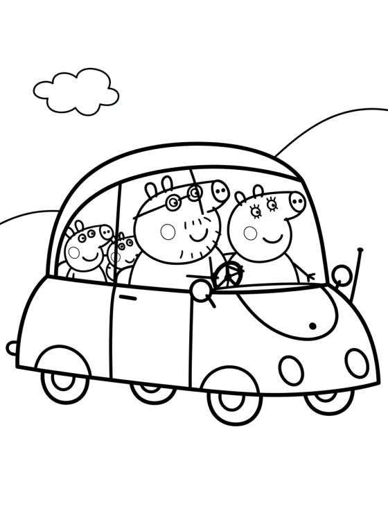 Família Pig no Carro Vermelho para colorir Desenho de Família Pig no Carro Vermelho para colorir e imprimir grátis