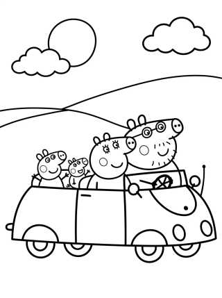 Família Pig no Carro Vermelho para colorir Desenho de Família Pig no Carro Vermelho para colorir e imprimir grátis