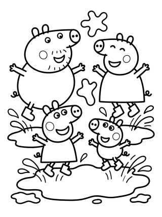 Família Pig Pula nas Poças de Lama para colorir Desenho de Família Pig Pula nas Poças de Lama para colorir e imprimir grátis