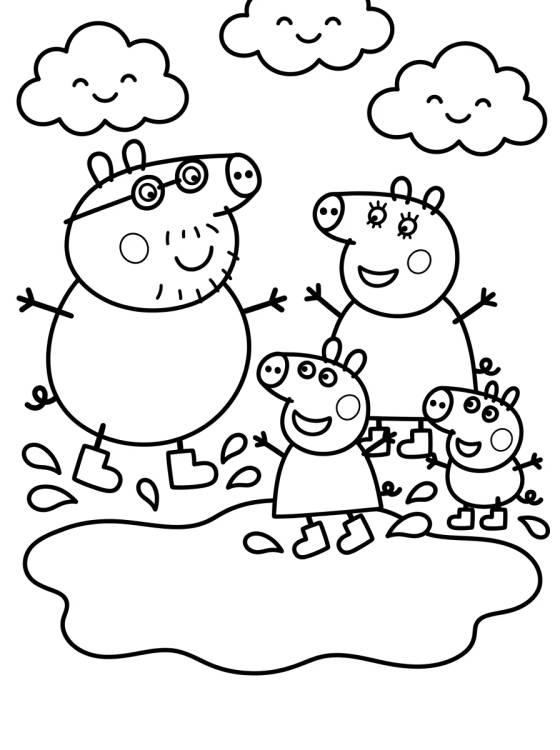 Família Pig Pulando em Poças de Lama para colorir Desenho de Família Pig Pulando em Poças de Lama para colorir e imprimir grátis