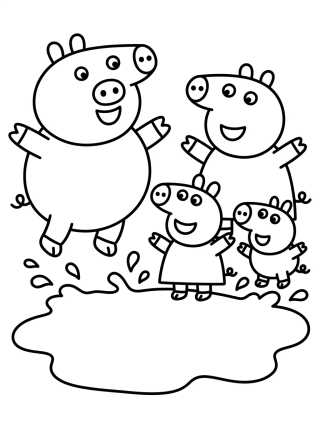 Família Pig Pulando na Poça de Lama para colorir Desenho de Família Pig Pulando na Poça de Lama para colorir e imprimir grátis