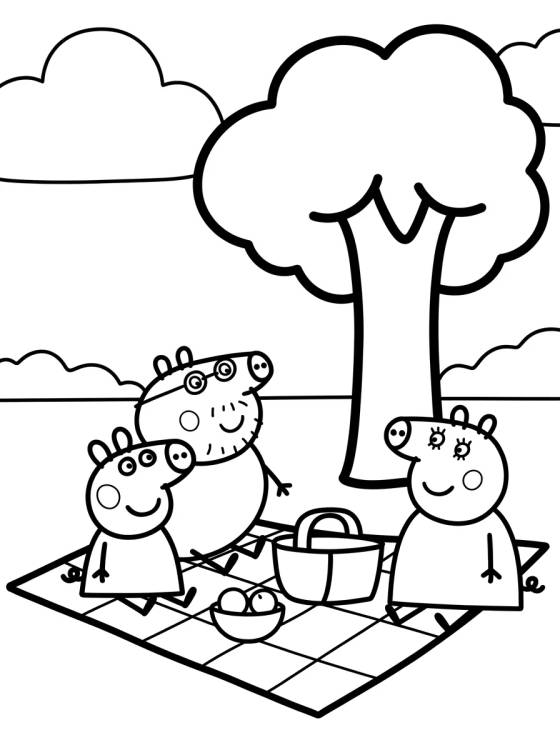 Piquenique da Família Pig para colorir Desenho de Piquenique da Família Pig para colorir e imprimir grátis