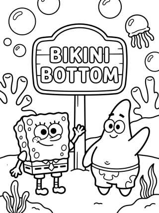 Bob Esponja e Patrick na Fenda do Bikini para colorir Desenho de Bob Esponja e Patrick na Fenda do Bikini para colorir e imprimir grátis