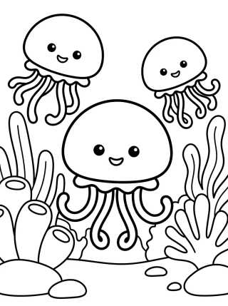 Campo de Águas-Vivas Kawaii para colorir Desenho de Campo de Águas-Vivas Kawaii para colorir e imprimir grátis