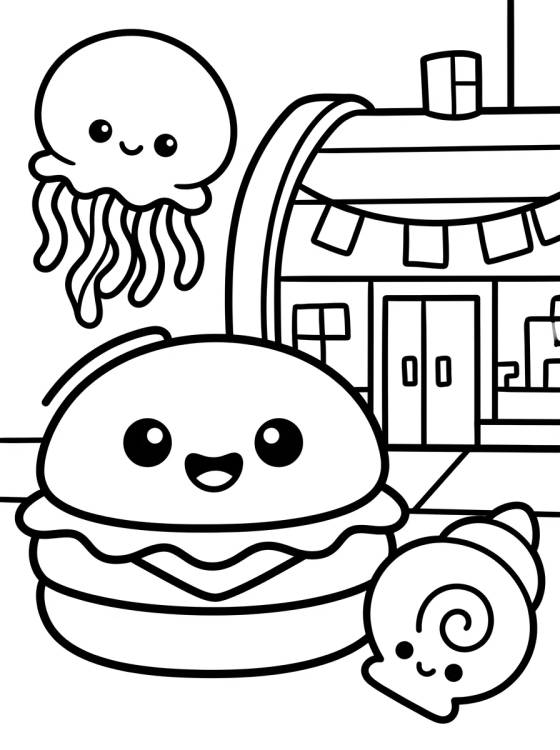 Restaurante Siri Cascudo e Hambúrguer para colorir Desenho de Restaurante Siri Cascudo e Hambúrguer para colorir e imprimir grátis