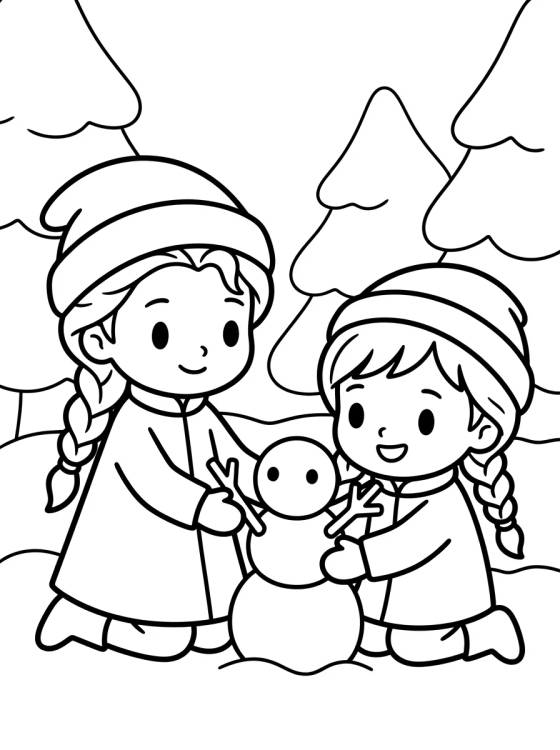 Elsa e Anna Crianças para colorir Desenho de Elsa e Anna Crianças para colorir e imprimir grátis