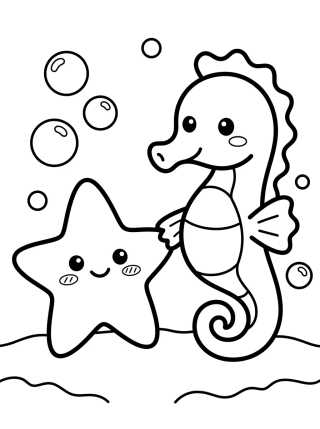 Estrela do Mar e Cavalo-Marinho Amigos para colorir Desenho de Estrela do Mar e Cavalo-Marinho Amigos para colorir e imprimir grátis