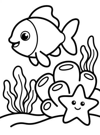 Peixinho Fofo nos Corais para colorir Desenho de Peixinho Fofo nos Corais para colorir e imprimir grátis
