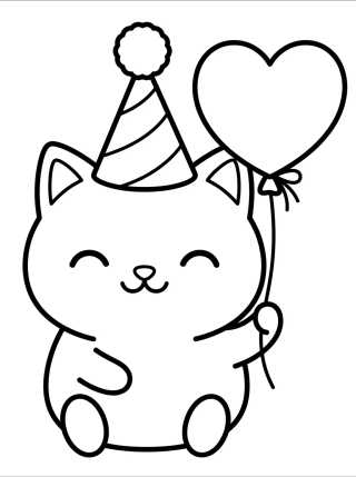 Gatinho com Chapéu de Aniversário para colorir Desenho de Gatinho com Chapéu de Aniversário para colorir e imprimir grátis
