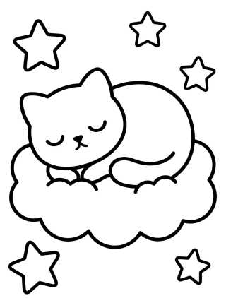 Gatinho Fofo Dormindo na Nuvem para colorir Desenho de Gatinho Fofo Dormindo na Nuvem para colorir e imprimir grátis