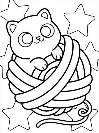 Gatinho Kawaii no Novelo de Lã para colorir Desenho de Gatinho Kawaii no Novelo de Lã para colorir e imprimir grátis