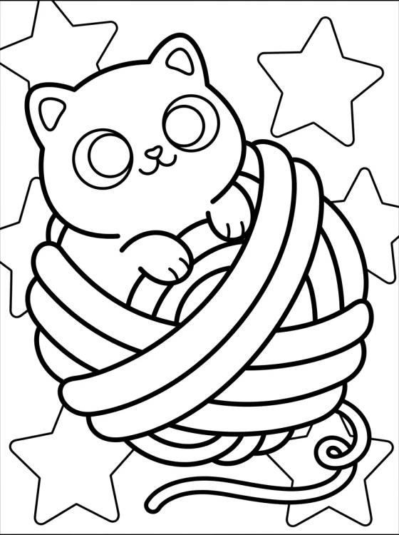Gatinho Kawaii no Novelo de Lã para colorir Desenho de Gatinho Kawaii no Novelo de Lã para colorir e imprimir grátis
