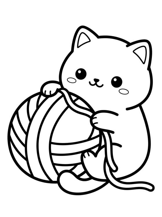 Gatinho Kawaii no Novelo de Lã para colorir Desenho de Gatinho Kawaii no Novelo de Lã para colorir e imprimir grátis