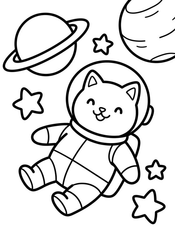 Gato Astronauta no Espaço Sideral para colorir Desenho de Gato Astronauta no Espaço Sideral para colorir e imprimir grátis