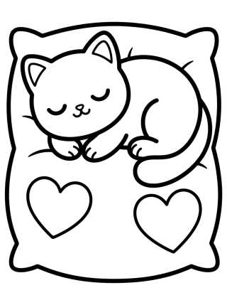 Gato Dormindo na Almofada para colorir Desenho de Gato Dormindo na Almofada para colorir e imprimir grátis