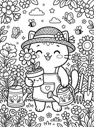 Gato Jardineiro com Flor para colorir Desenho de Gato Jardineiro com Flor para colorir e imprimir grátis