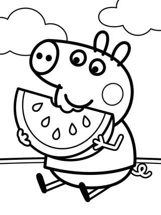 George Pig Comendo Melancia para colorir Desenho de George Pig Comendo Melancia para colorir e imprimir grátis