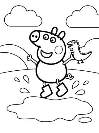 George Pig Pulando em Poças de Lama para colorir Desenho de George Pig Pulando em Poças de Lama para colorir e imprimir grátis
