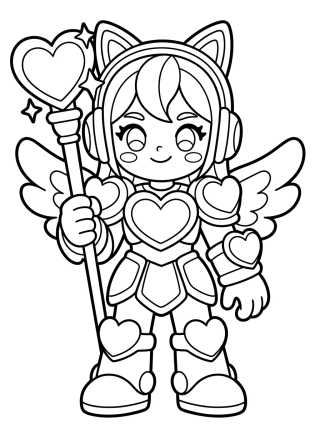Guerreira K-Pop com Armadura de Corações para colorir Desenho de Guerreira K-Pop com Armadura de Corações para colorir e imprimir grátis