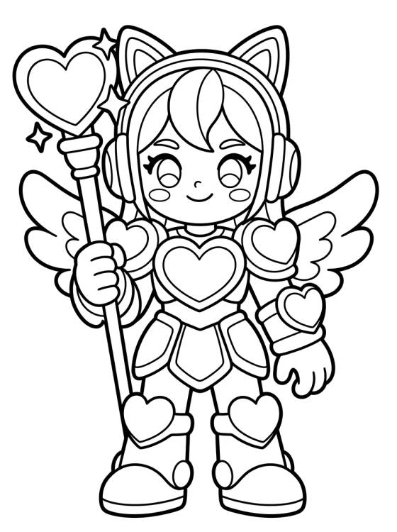 Guerreira K-Pop com Armadura de Corações para colorir Desenho de Guerreira K-Pop com Armadura de Corações para colorir e imprimir grátis