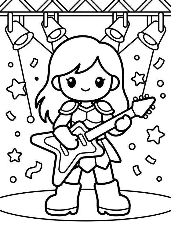 Guitarrista Guerreira e os Holofotes para colorir Desenho de Guitarrista Guerreira e os Holofotes para colorir e imprimir grátis