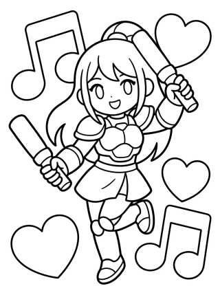 Dançarina Guerreira K-Pop com Bastões Neon para colorir Desenho de Dançarina Guerreira K-Pop com Bastões Neon para colorir e imprimir grátis